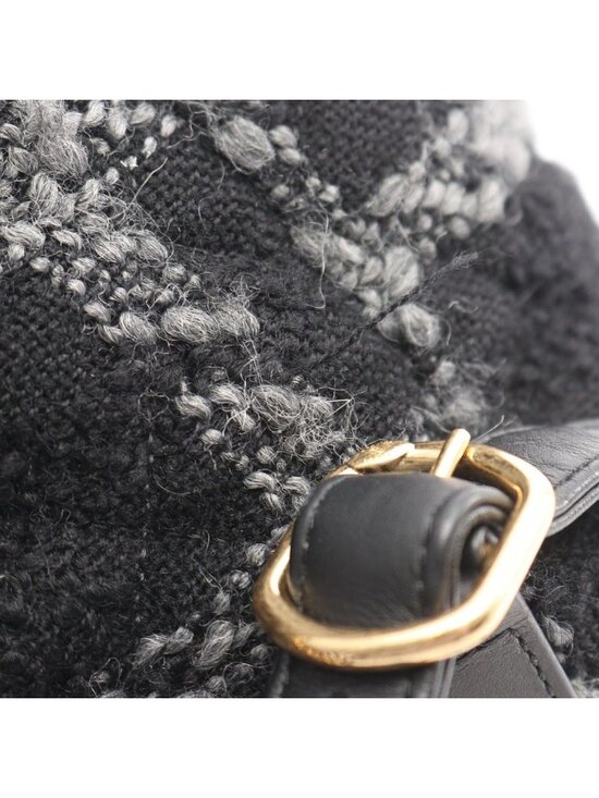Chanel Backpack CC Logo Black Gray Wool Quilted Chain main image 6